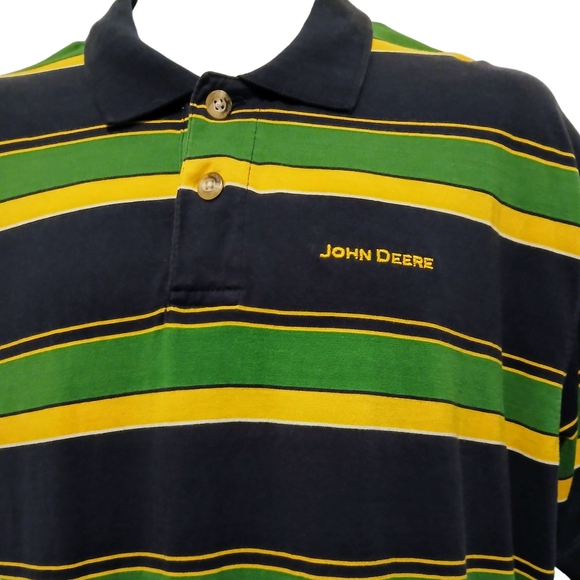 Men's John Deere Size Large Yellow & Green NWT Striped Polo Shirt - Picture 2 of 6